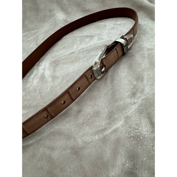 Women’s Vintage Embossed Full Grain Leather Belt Tan with Silver Buckle Size L - Picture 5 of 6